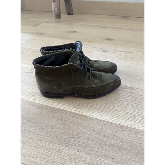 Saks Fifth Avenue Women's Green Ankle Shoes Leather Suede Boots 9.5 10 Lace Up - Picture 4 of 8